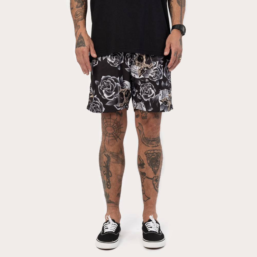 Shorts Com Elástico MCD Caveiras E Rosas